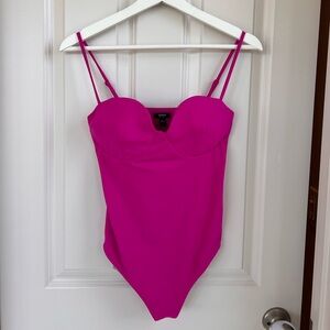 EXPRESS body contour matte bustier thong bodysuit in hot pink